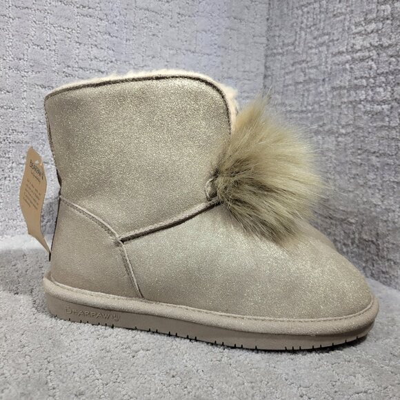 BearPaw Libby Pom-Pom Women's Size US 9 Golden Suede Sheepskin Winter Boots - Picture 4 of 11